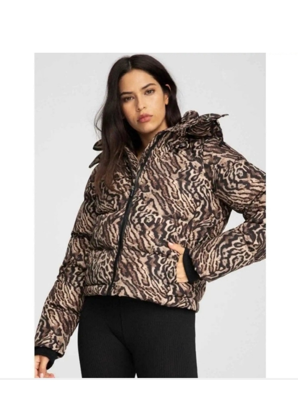 Good American Leopard Print‎ Statement Full Zip Puffer Women's Size 1 small